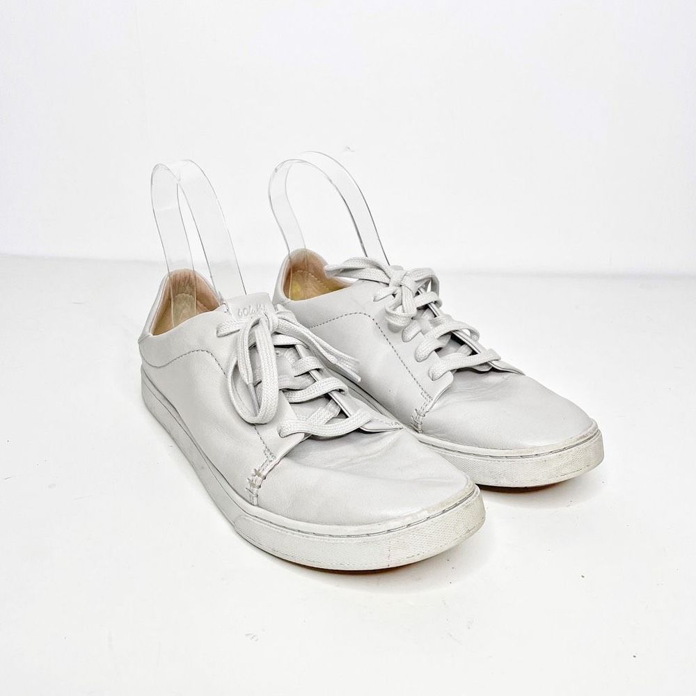 OLUKAI Pehuea Li Ili Leather sneaker dove gray lace up drop heel WOMENS 8.5